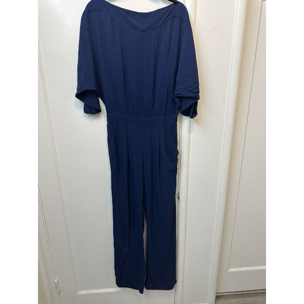 Diane Von Furstenberg Pantsuit Sz 4 Viscose Crepe Long Sleeve Blue Wide Leg